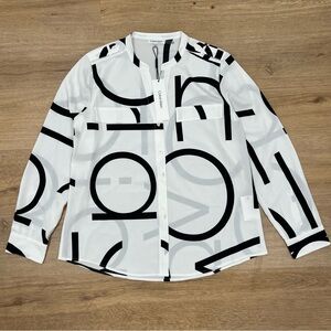 Calvin Klein Long Sleeve Logo Button Front Blouse, M